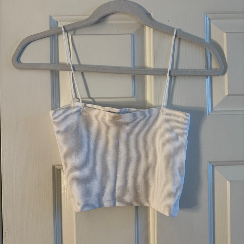 Zara White Ribbed Women's Crop Tank